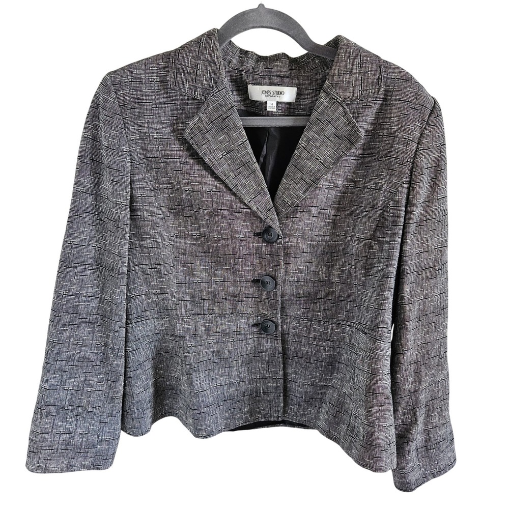 Jones Studio Separates Gray Textured Cotton Linen Blazer Jacket Size 14